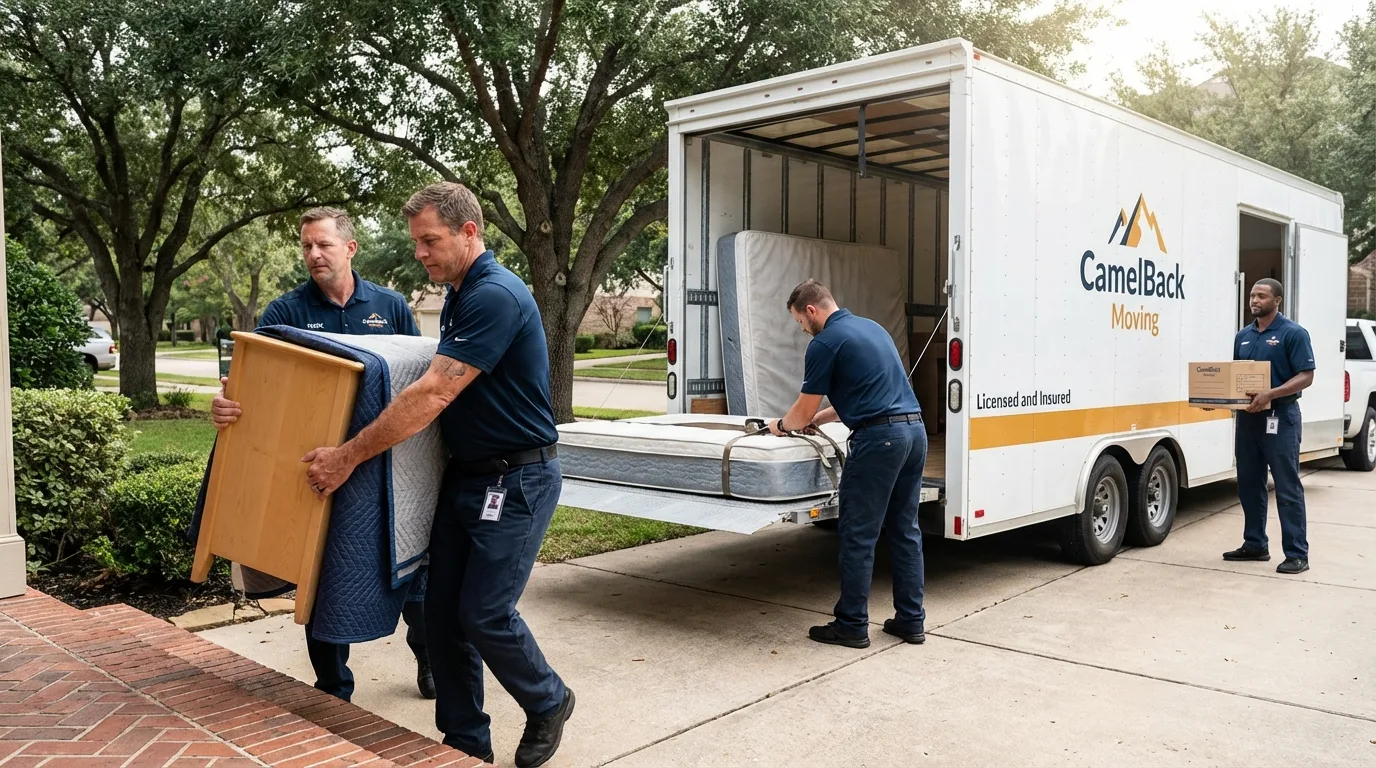 Crew loading residential truck for cross-state move from Highland Park, IL