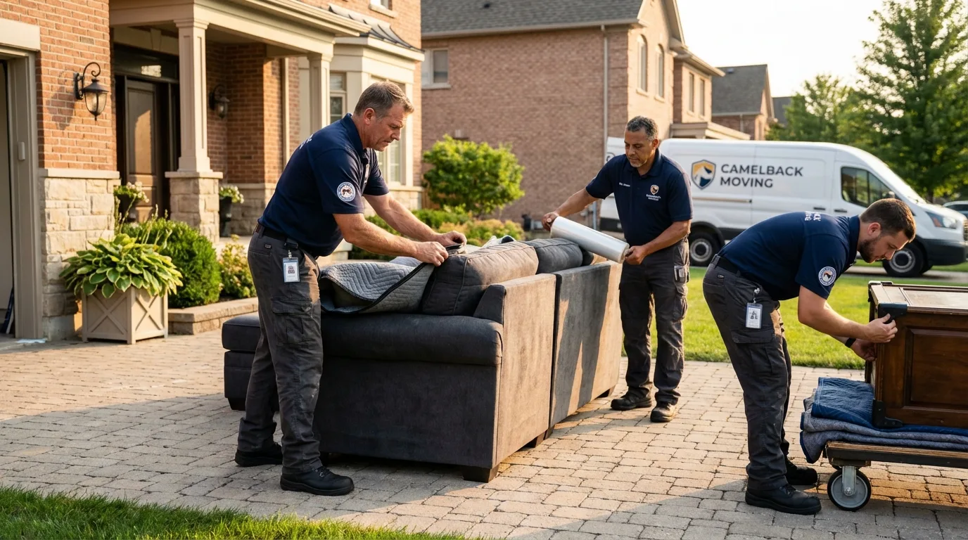Large estate moving crew wrapping furniture in Highland Park, IL