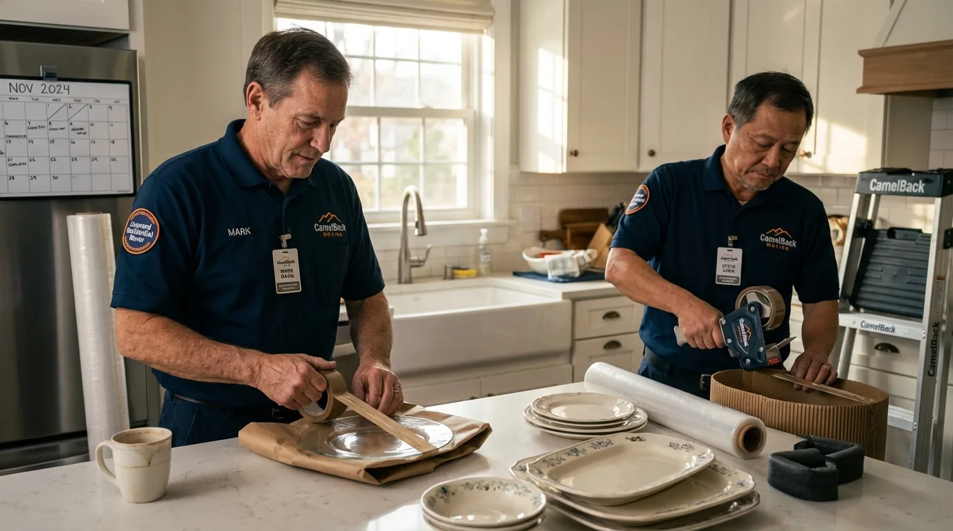 Professional crew packing kitchen dishware in Highland Park, IL